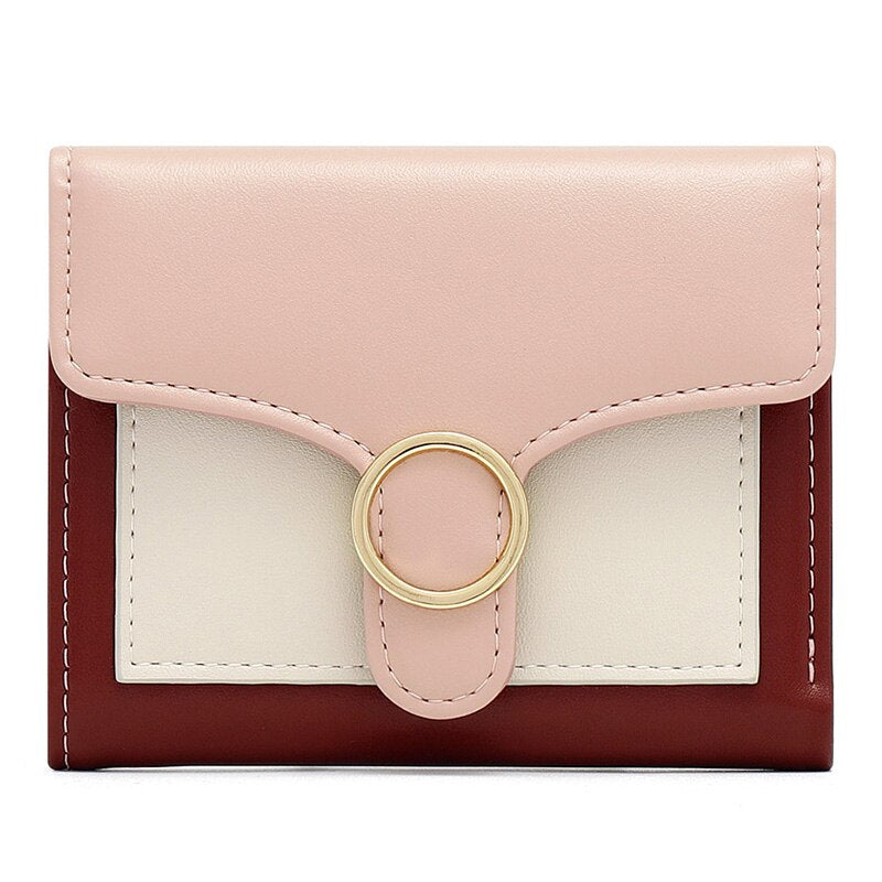 Brand Designer Geometric Panelled Trifold Women Wallet Pu Leather Zipper Coin Ladies Small Purse Card Holder Short Female Wallet