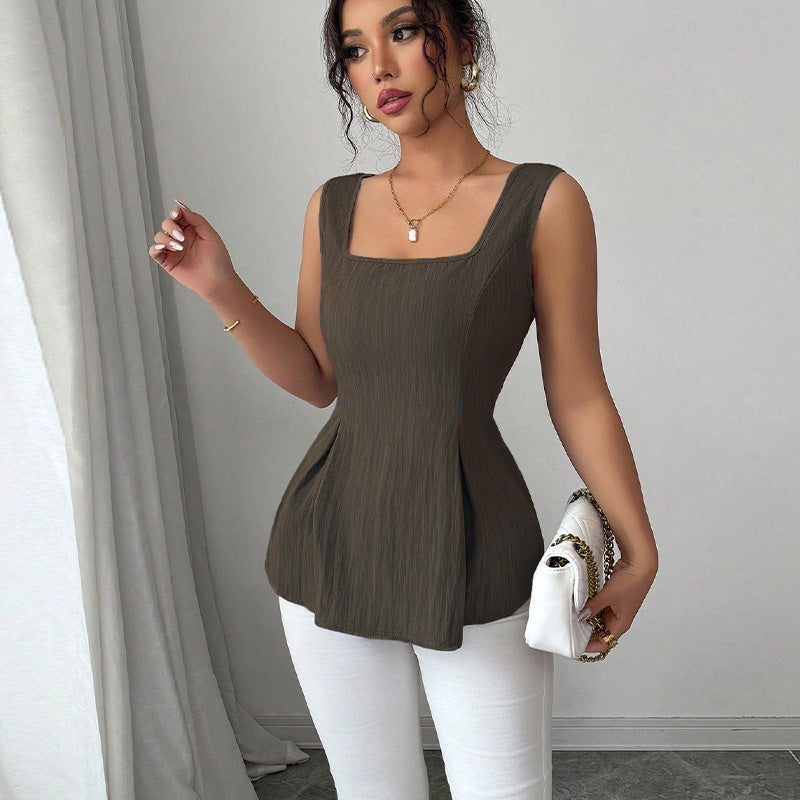 Sleeveless camisole drawstring top slim fit pullover for women