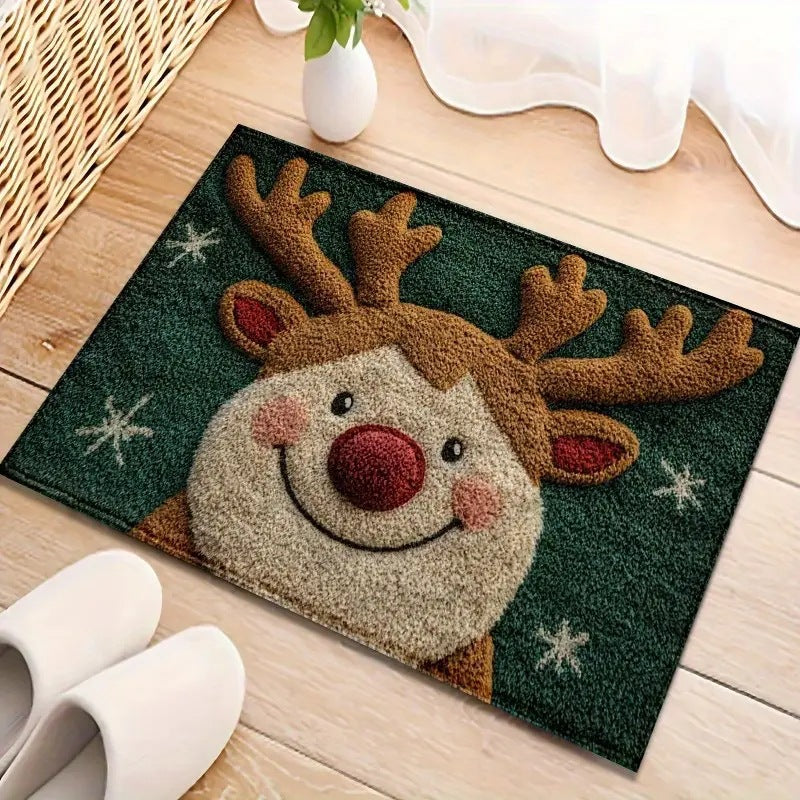 Gingerbread Man Reindeer Welcome Mat, 40x60cm Non-Slip Christmas Doormat for Indoor/Outdoor