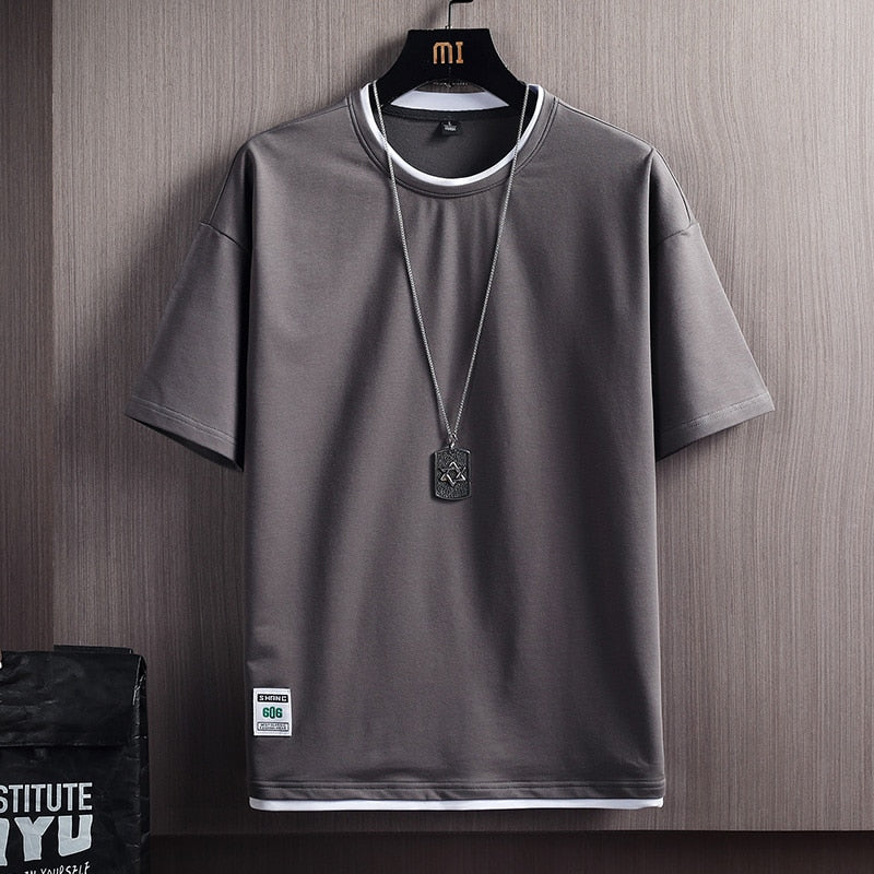 Summer Mens Casual T-Shirts New Male Solid Color Short Sleeve T Shirts Men Loose Tops Tees Harajuku Sportswear Tracksuit Clothes