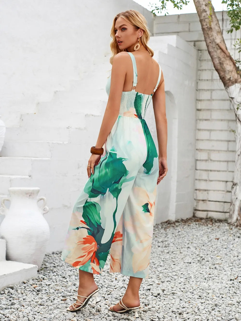 New printed shoulder strap hollow jumpsuit trendy women's clothing