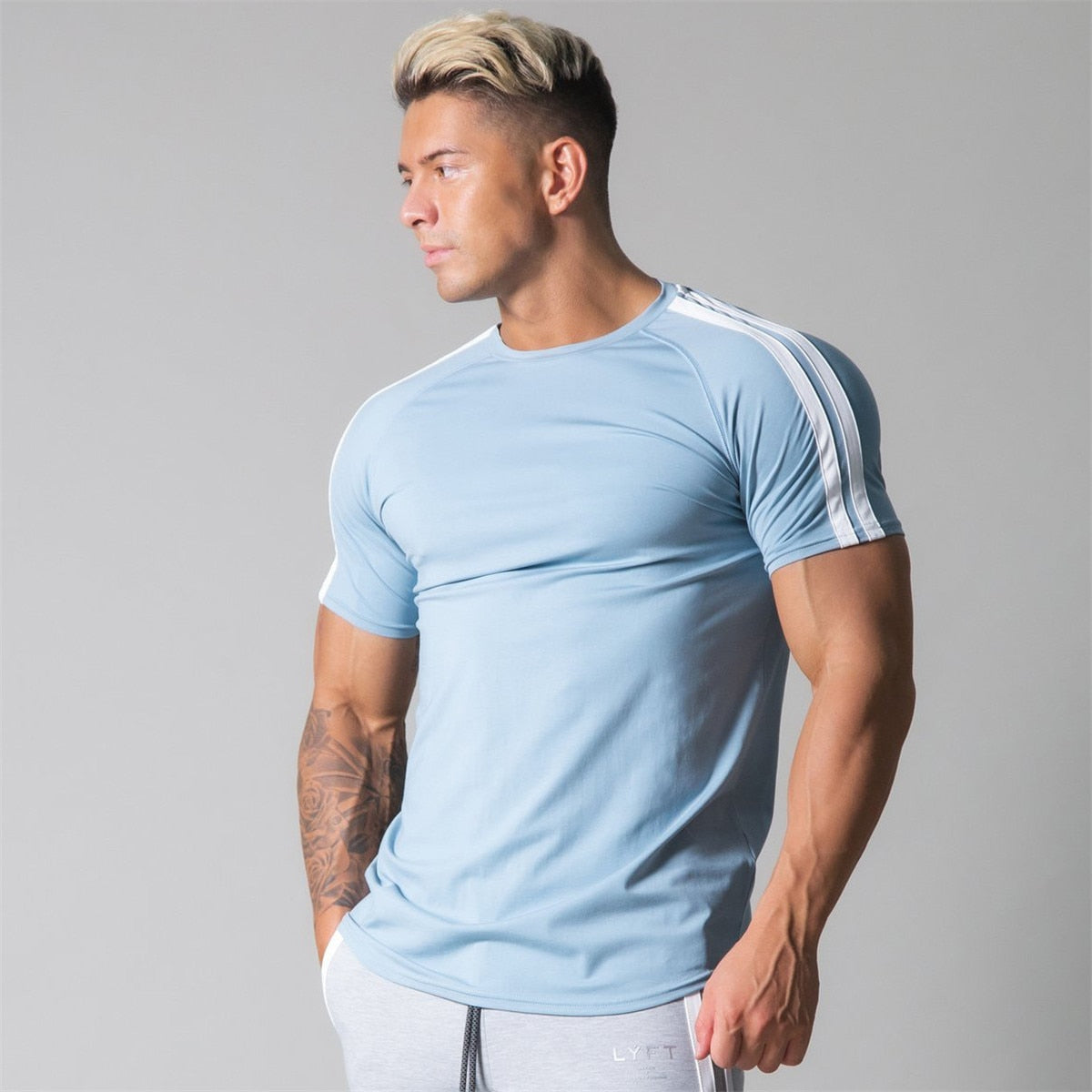 Gym Fitness Shirt Men Running Sport Skinny T-shirt Short sleeve Cotton Tee Top Summer Male Bodybuilding Training Workout Apparel